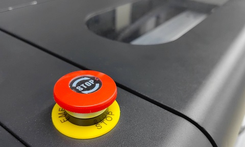 <strong>Emergency stop button:</strong> Press to halt printer immediately incase of emergency. Safety first, ensure quick access for urgentstops.